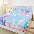 thumbnail image 3 of Manfei Kids Children Kawaii Mermaid 4 Pieces Queen Sheet Sets,Cartoon Marine Animal Ultra Soft Flat Sheet,Cute Sea Wildlife Queen Fitted Sheet,Super Cozy Room Decor, 3 of 7