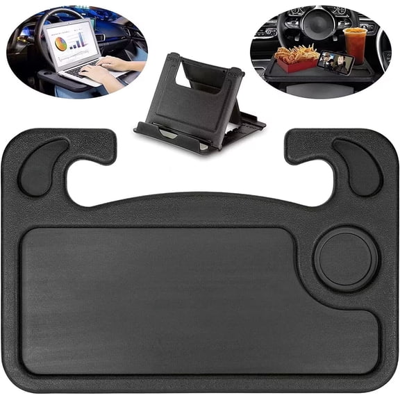 Kaya Car Steering Wheel Desk | Food Table for Car | Steering Wheel Tray for Constant Travelers, Fits Most Vehicles Steering Wheels (Black)