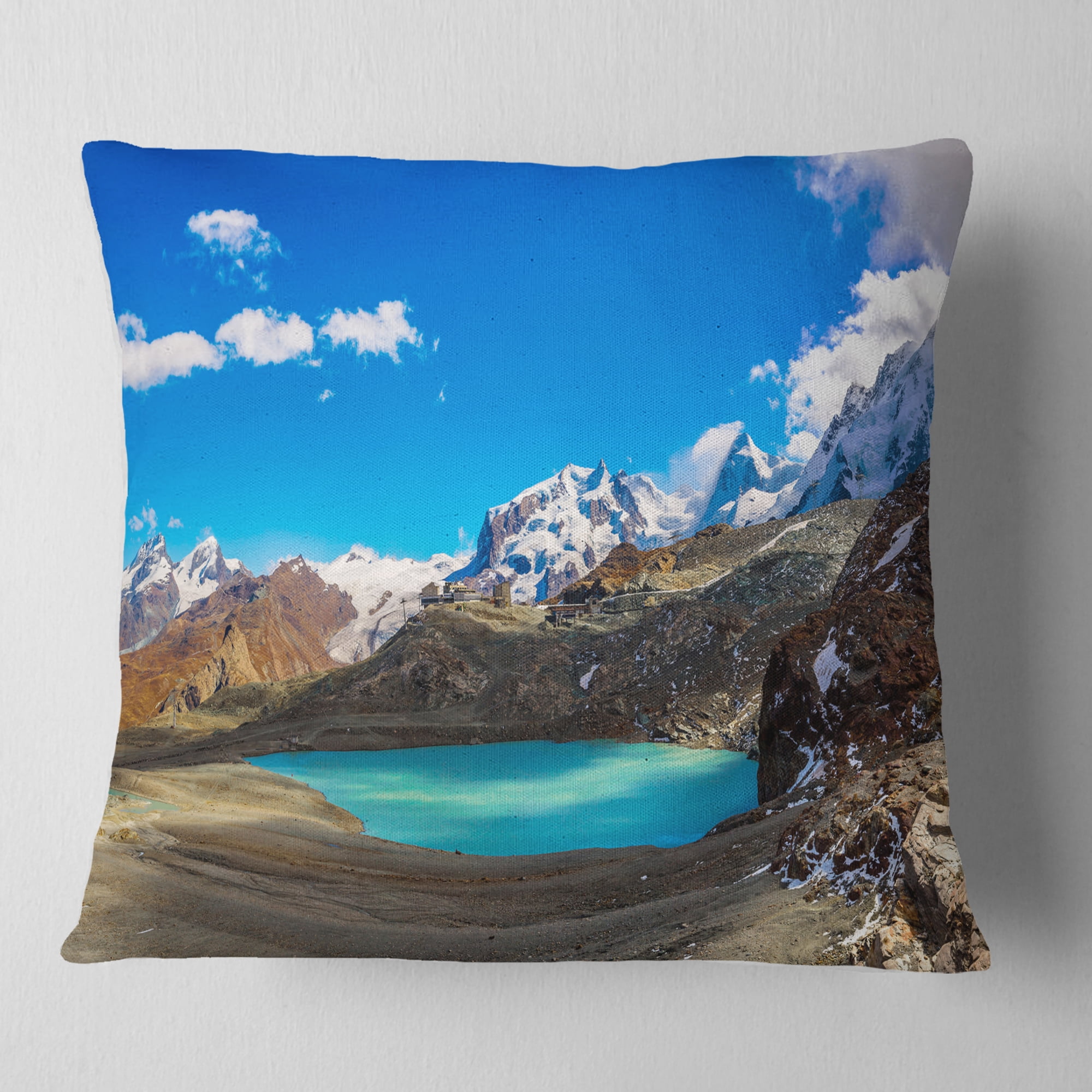 Designart Alps Mountain Fountain - Photography Throw Pillow - 16x16