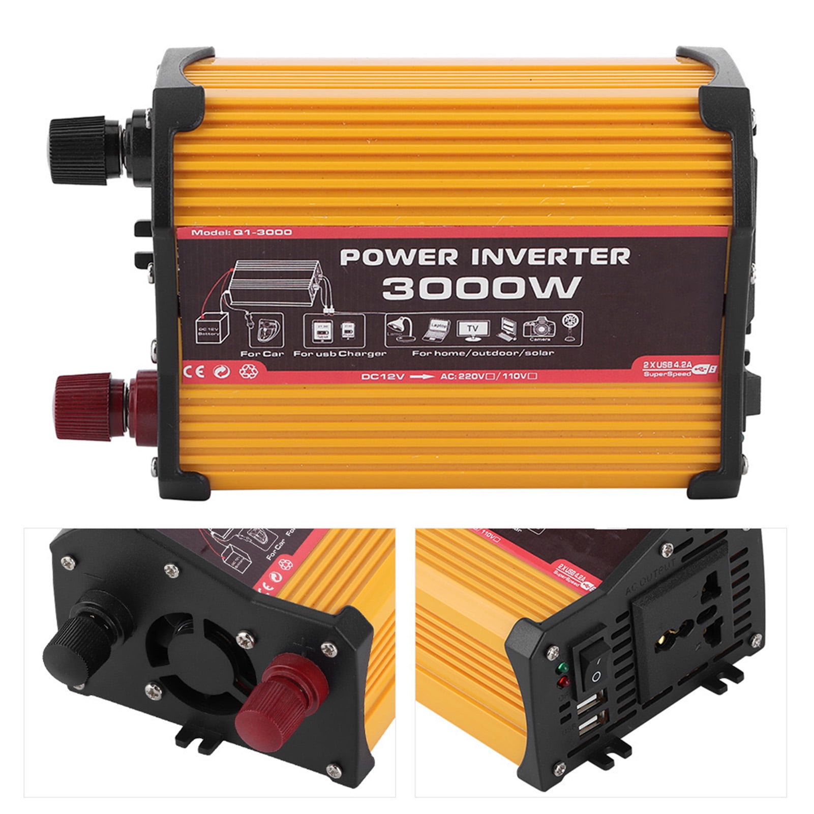 OTVIAP 3000 Watts Power Inverter, DC 12v To AC 110V  Car Inverter Dual With 4.1A 2 USB Ports