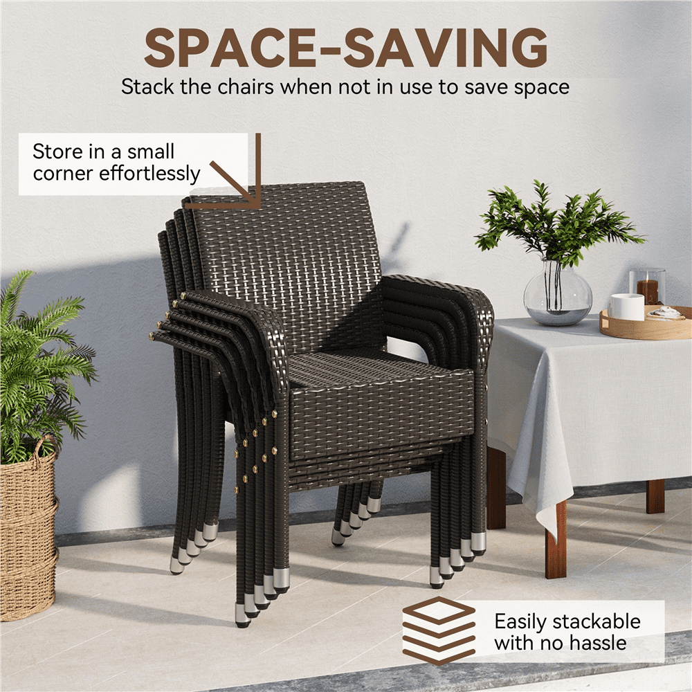 Renwick Outdoor PE Rattan Chair with Armrests and Adjustable Footpads, Set of 2, Brown