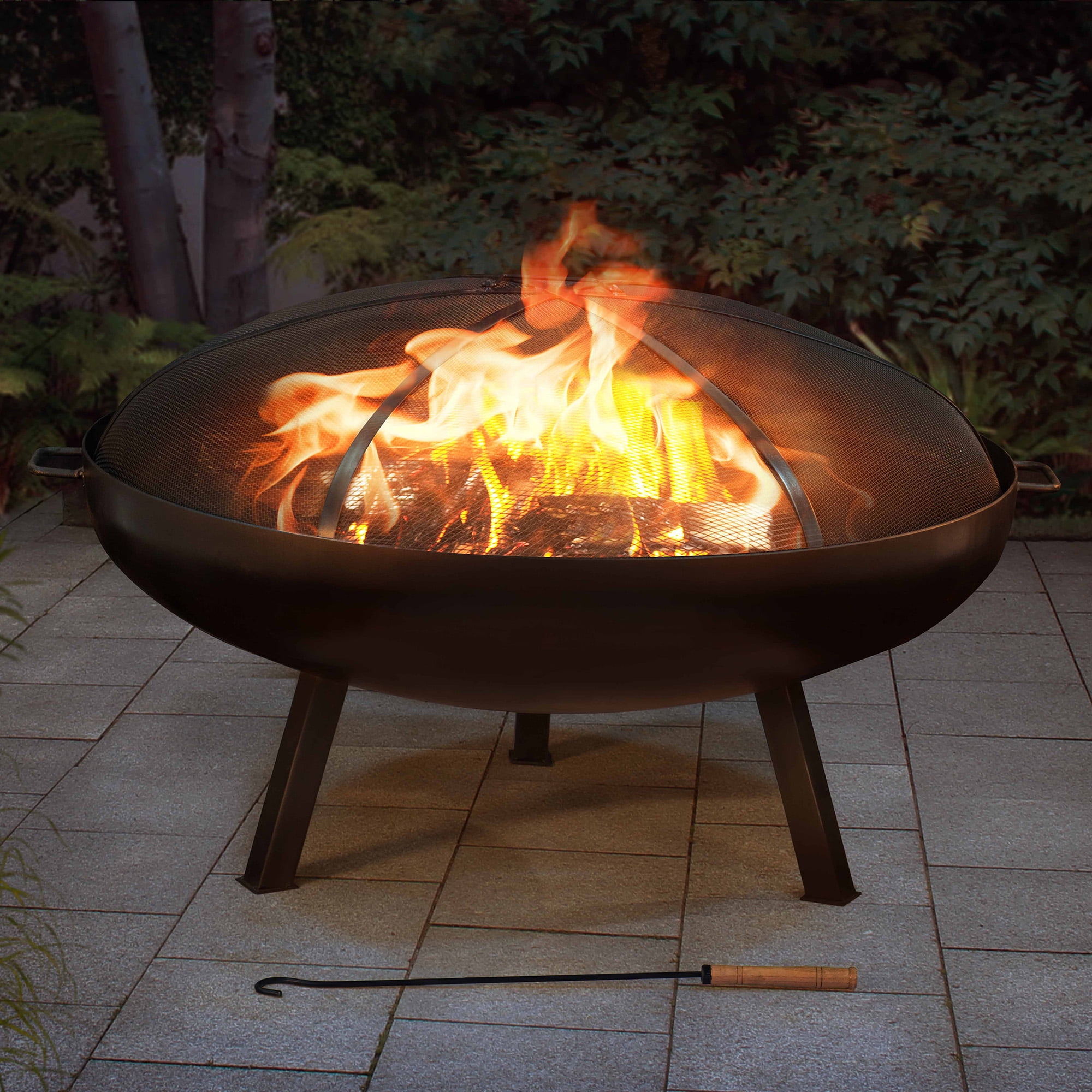 Sunjoy Cast Iron Steel Wood Burning Fire Pit With Spark Screen