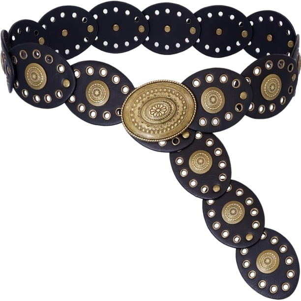 Genérico wefenad Cinturón Ancho Oval para Mujer, Estilo Bohemio Occidental, con Empalme de Discos de aleación.