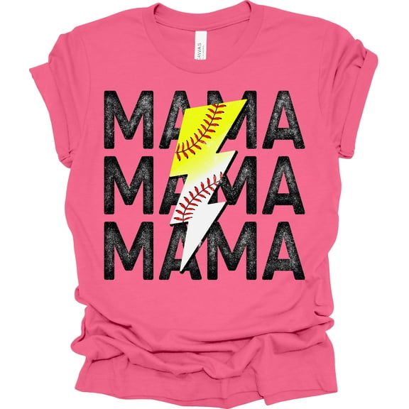 Trenz Shirt Company Baseball and Softball Mama Stacked Womens Short Sleeve T-shirt-Charity Pink-XX-Large