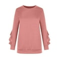 thumbnail image 3 of QLEICOM Women's Crewneck Solid Comfortable Loose T-shirt Long Sleeves Casual Blouses Shirts Tops Pink L, US Size 8, 3 of 7