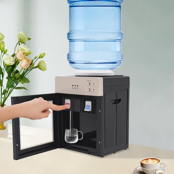 Hot & Cold Water Cooler Dispenser for 3–5 Gallon Bottles, Countertop Water Dispenser with Compressor Cooling, Stainless Steel Liner, Energy Efficient Bottle Water Cooler for Home, Office, Kitchen