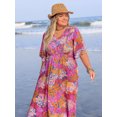 thumbnail image 2 of Women's Plus Size Printed V Neck Half Sleeve Maxi Dress with Ruched Detail and Slit for a Flowy Silhouette viscose %, 2 of 9
