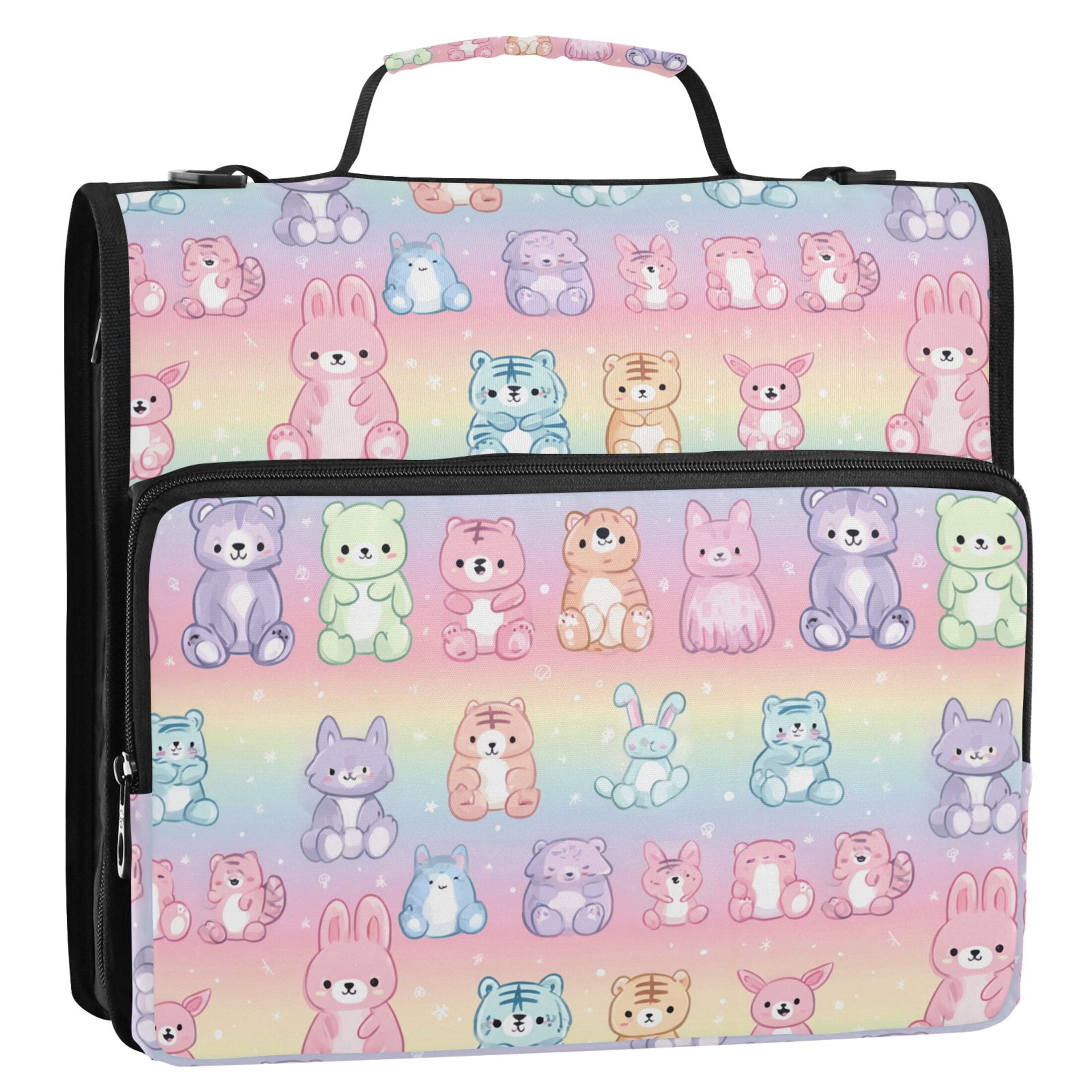 Zipper Binder Cute Animals 1.5 Inch Binder Folder Bag with Shoulder Strap and Handle