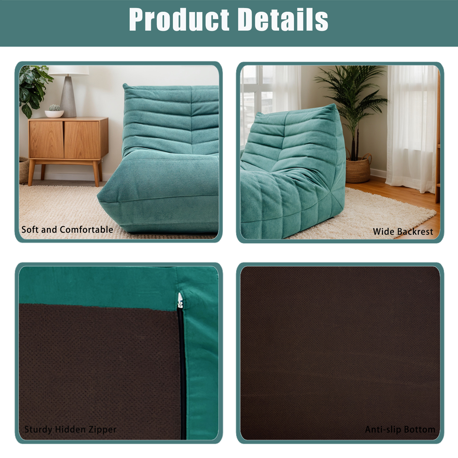 MEISIMAN Bean Bag Chair, Lazy Sofa Floor Chair- Beanbag for Adults, Comfy Giant Bean Bag Chair with Memory Foam & Fleece Fabric for Living Room, Bedroom, Reading Corner, Lounge