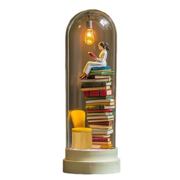 Escultura en miniatura para amantes de los libros con luz nocturna y adornos de luz LED.