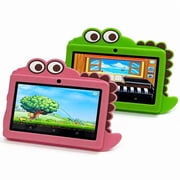 NANNEE Q8 Kids Tablet 7 inch Android 12, 2GB RAM 32GB ROM, Parental Control, Dual Camera, WiFi Bluetooth, 3000mAh, Cute Dinosaur Shockproof Silicone Case, Toddler Learning Tablet for Boys - Green
