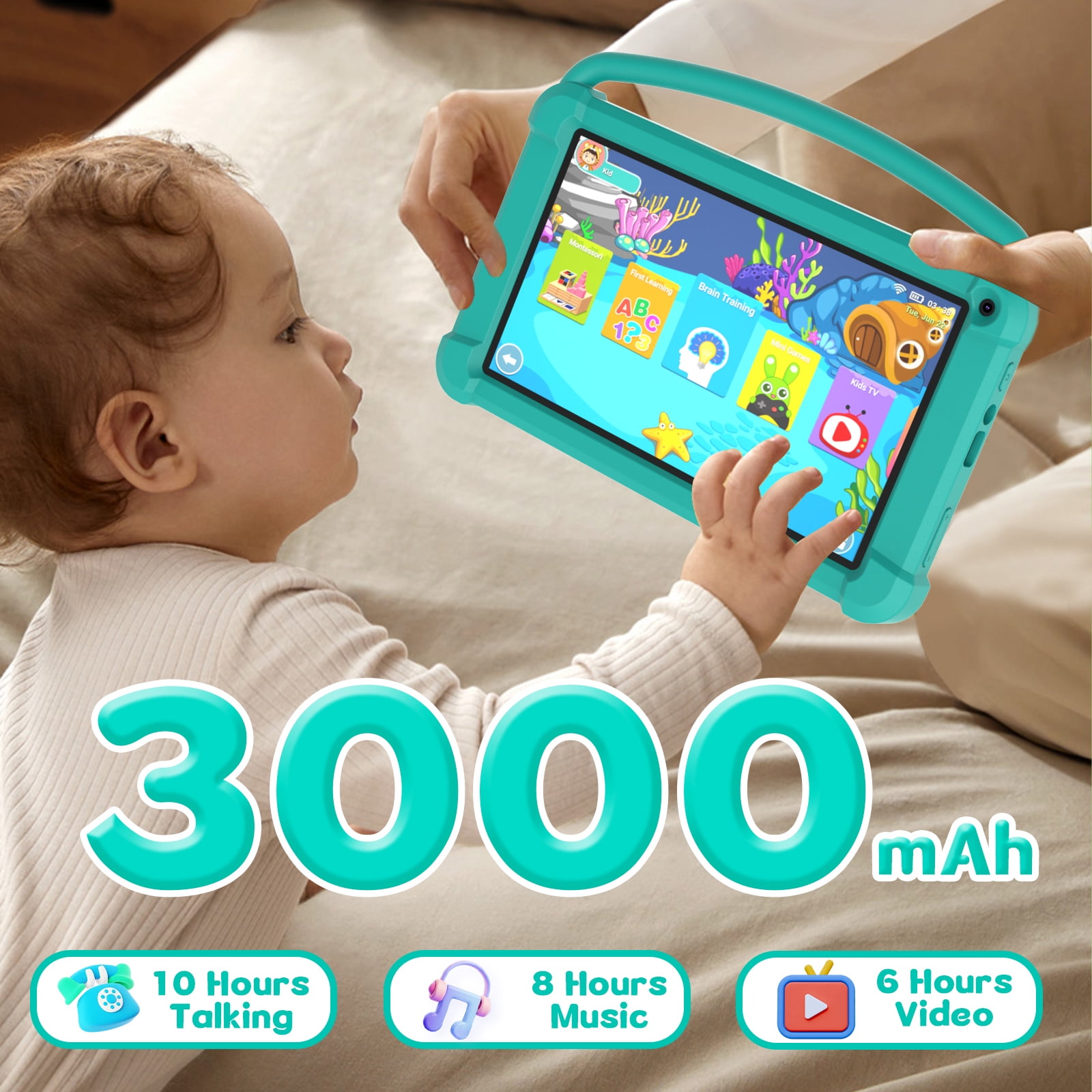 7 Inch Kids Tablet, Quad Core Android Toddler Tablets, Children Tablet with 32GB Storage 4GB RAM WiFi BT Shockproof Case Dual Camera Educationl Games Parental Control, Kids Software Pre-Installed.