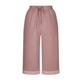 thumbnail image 2 of Kctiaxy Linen Pants Women Elastic Waist Drawstring Capri Pants Casual Solid Color Loose Breathable Cropped Trousers with Pockets, 2 of 4