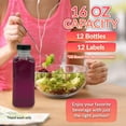 thumbnail image 2 of Plastic Juice Bottles [12 Pack] [16 oz] Square 16 oz Plastic Bottles with Caps & Sticker Labels | Clear, Empty for Drinks 16oz | Disposable, Reusable Containers for Juicing, Smoothies, 2 of 4