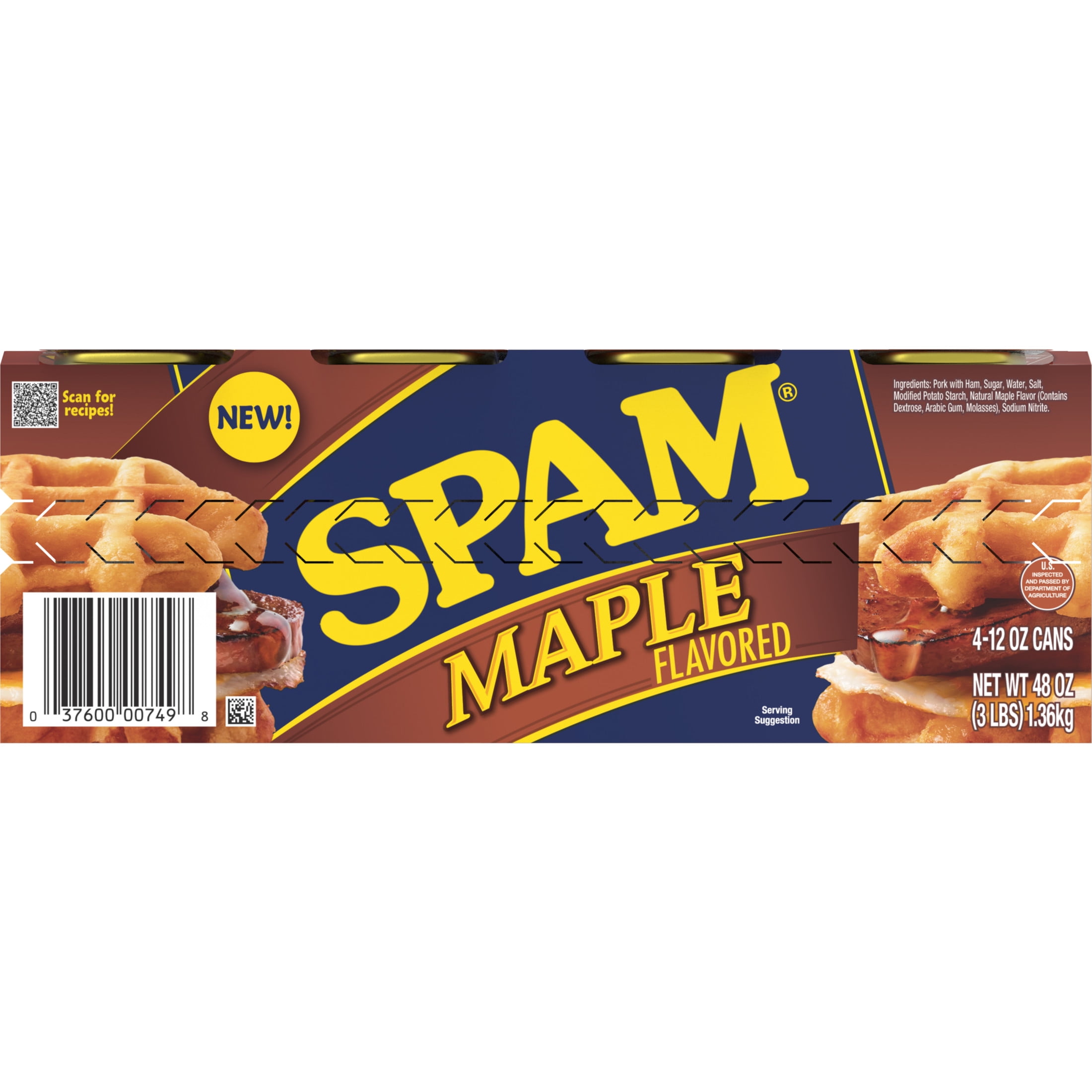(2 pack) SPAM Maple Flavored Canned Ham, 12 oz Aluminum Can (4-Pack)