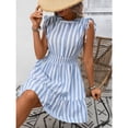 thumbnail image 3 of EASYBRA Women Striped V Neck Wrap Midi Dress Sleeveless High Waist Summer Elegant Casual Vacation Dress, 3 of 7