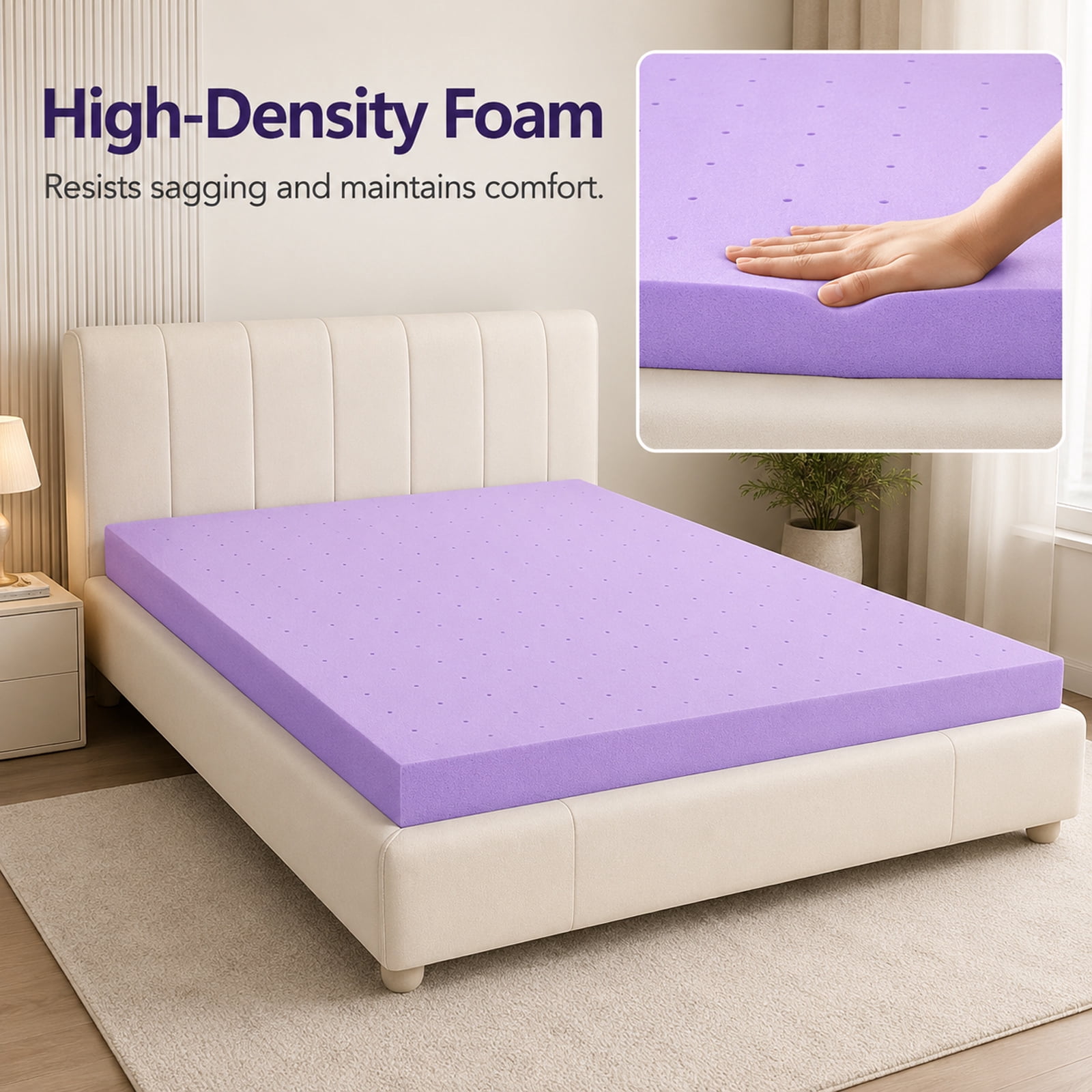 Alvantor 1.5 Inch Cooling Gel Memory Foam Mattress Topper Pressure Relief Pad, Ventilated Design Bed Topper, Purple
