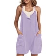 thumbnail image 6 of Button Down Rompers for Women Casual Shorts Trendy Vacation Loose Sleeveless Beach Romper Jumpsuits with Pockets, 6 of 8