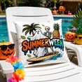 thumbnail image 5 of Summerween 17.71 Inch x17.71 Inch Decorative Throw Pillow Cover, Double‑Sided Linen Pillowcase with Surfing Skeleton Ghost Print, Summer Halloween Home Decor, 5 of 6
