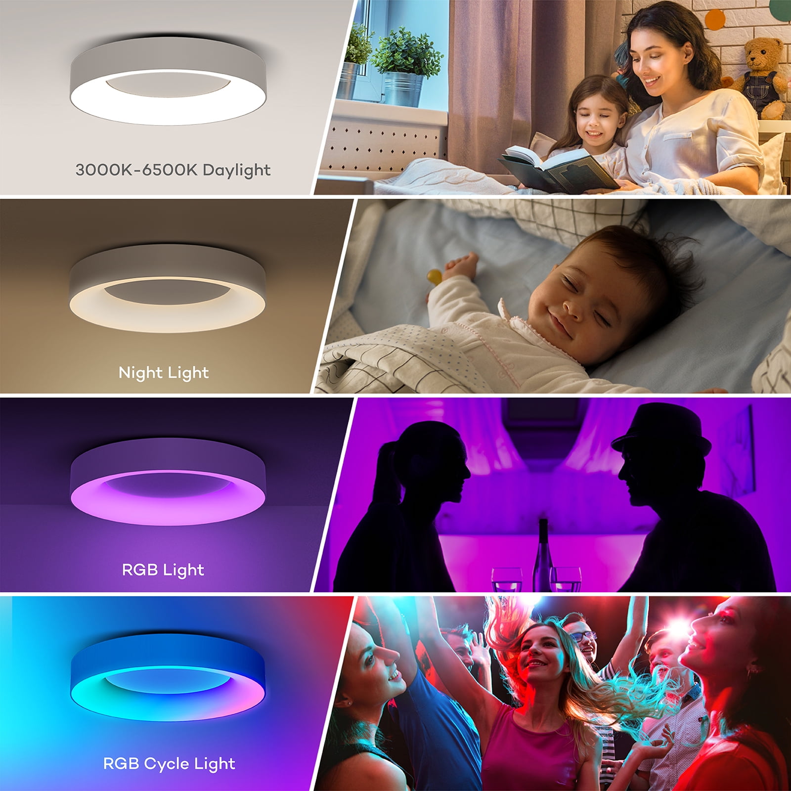Annaror 11'' RGB Flush Mount Ceiling Light with Remote Control, 24W 2400LM Dimmable Ceiling Light Fixture, 3000K-6500K Modern Low Profile Ceiling Lights for Bedroom Kids Room, White