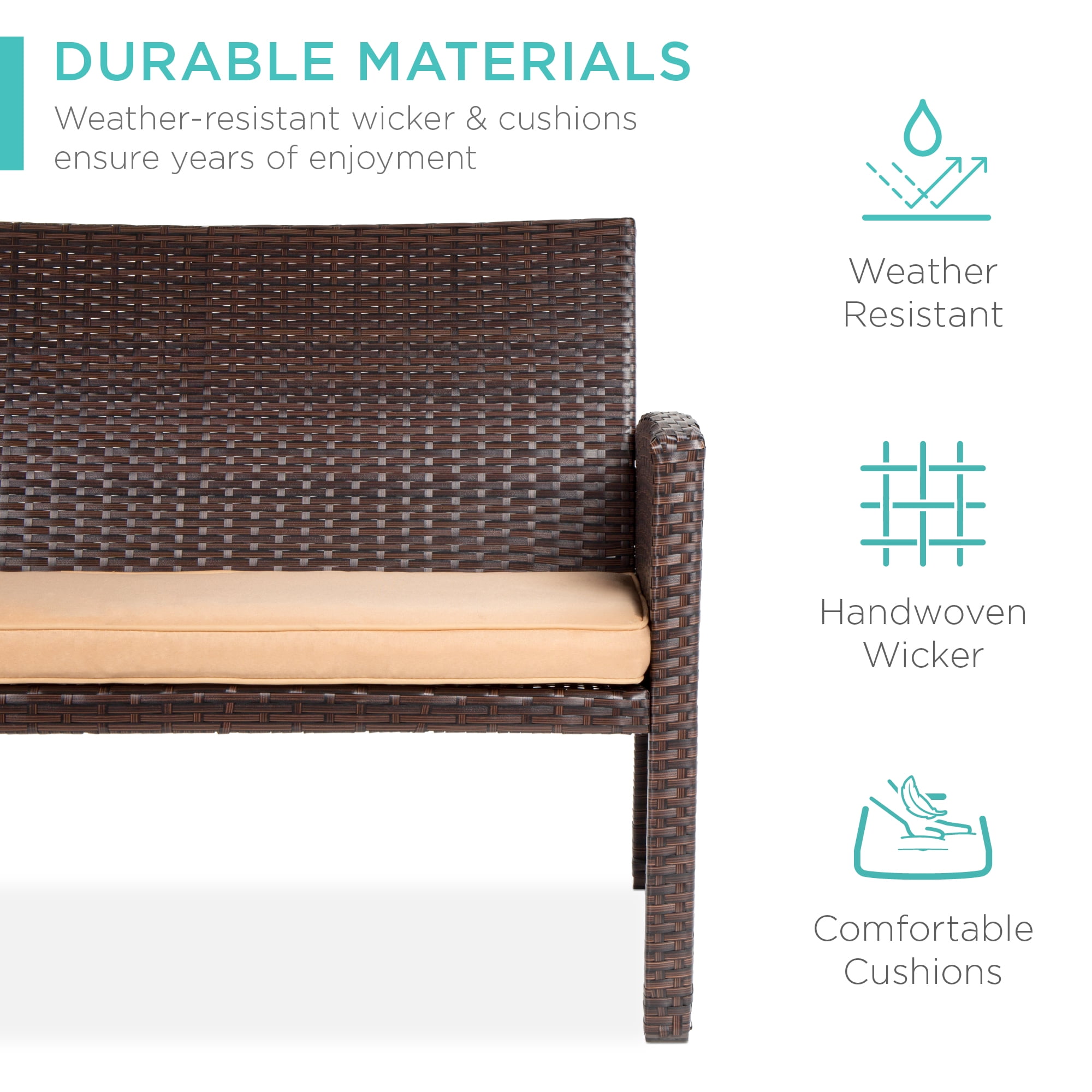 Best Choice Products 4-Piece Outdoor Wicker Patio Conversation Furniture Set w/ Table, Cushions - Brown/Beige
