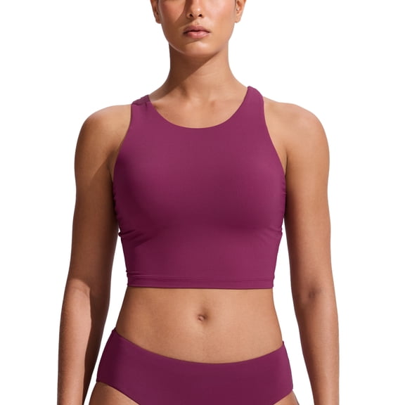 CRZ YOGA Racerback Bikini Tops for Women Padded High Neck Modest Swim Sports Bathing Bra