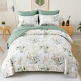 thumbnail image 4 of 7 Pieces Comforter Set Green Floral Leaves Queen Size Bed in a Bag Bedding 90"X90", 4 of 6