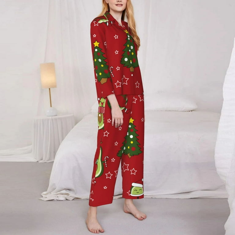 Kll Avocado Christmas Print Women S Long Sleeve Pajamas With Pants Sleepwear Loungewear 2 Set Xx Large