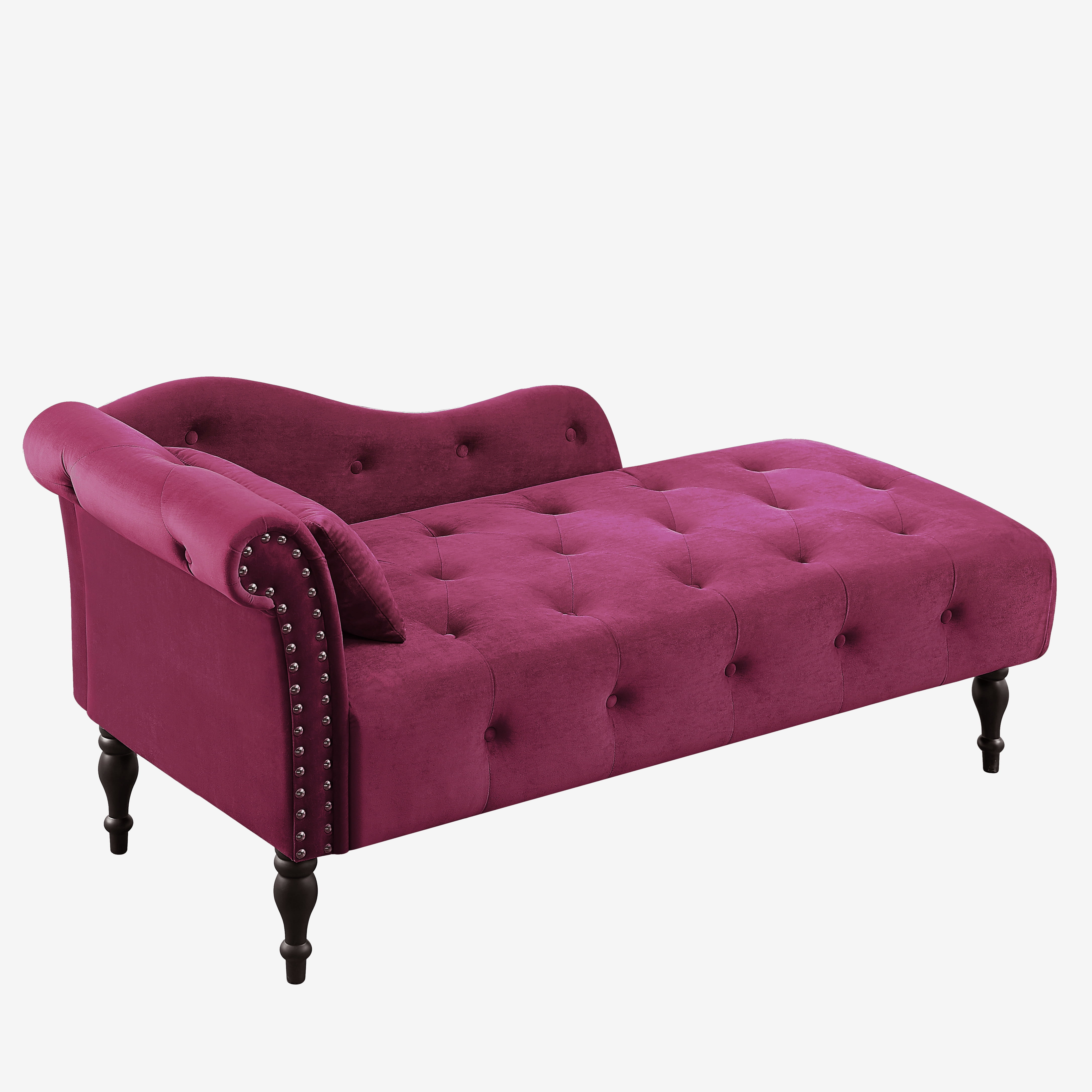 Miniyam Velvet Chaise Lounge, Tufted Accent Chaise Chair with Pillow for Living Room Bedroom, Purple