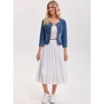 thumbnail image 3 of DARING DIVA Women's Collarless Cardigan 3/4 Sleeve Jean Jacket S Blue, 3 of 7