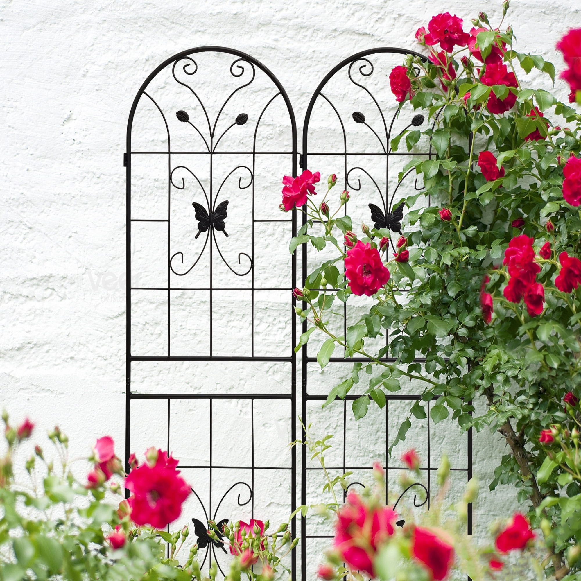 Tcbosik 2 Pack Garden Trellis for Climbing Plants, 71 x 19.7 in Rustproof Metal Flower Trellis, Outdoor Climbing Rose Trellis Cucumbers Support, Black