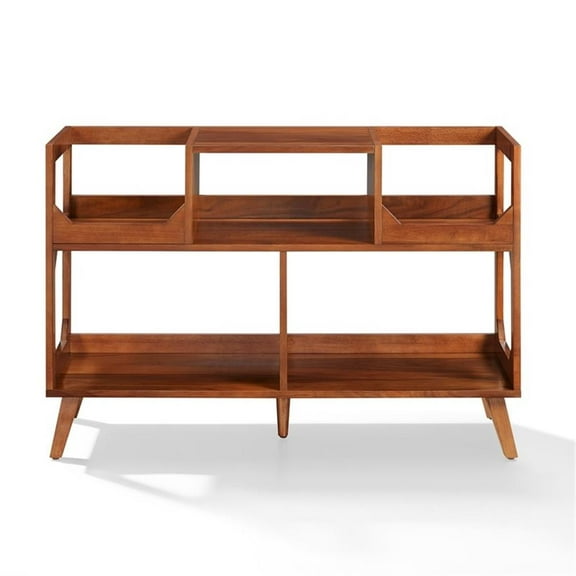 Maklaine Contemporary Wood Large Record Storage Console Walnut