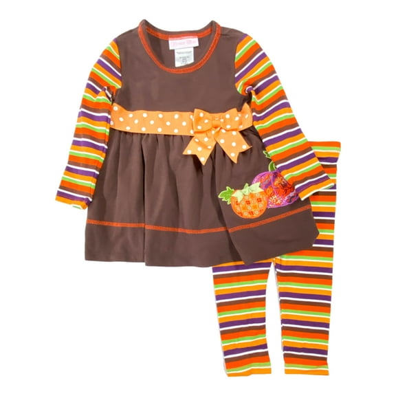 Infant & Toddler Girls Brown Thanksgiving Fall Outfit Shirt & Leggings Set 18 Mo