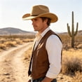 thumbnail image 3 of Risckoth Men's Cowboy Hat Western Style Braided Band Curved Brim Classic Felt Hat, Gold, 3 of 5