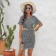 thumbnail image 2 of Vestido de cadera irregular con paquete hueco para mujer, cuello redondo, estampado a rayas, mini vestido corto, vestido estilo resort, 2 of 5