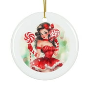 Retro Girl With Lollipop Magical Season Treasure For Gifts And Surprises Hanging Round Ornament