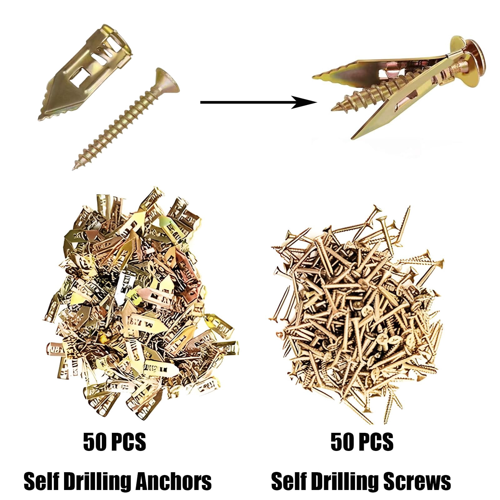 30 PCS Self Drilling Drywall Anchors with Screws Kit, Used On Drywall, Plaster Board, Sheetrock, and Hollow Wall (0.47x1.18'' Self Drilling Anchors and 0.15 x1.38'' Screws)