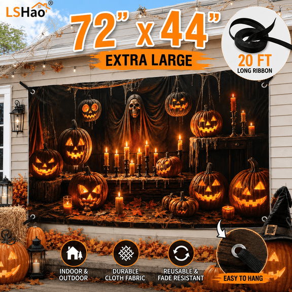 Halloween Tapestry Wall Banner Pumpkin Ghost Fabric Pumbkin Decor Backdrop Spooky Fence Party 72x44 Indoor Outdoor Scary Decoration