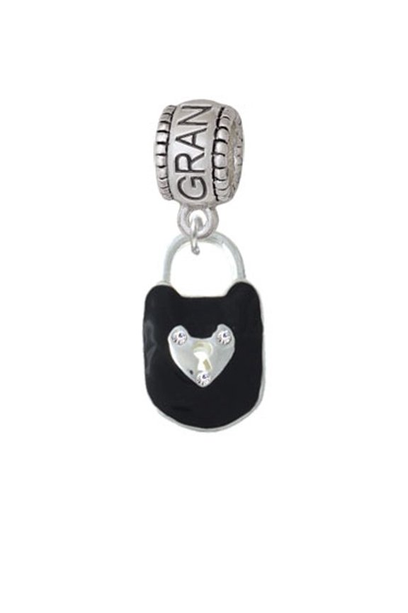 Black Enamel Lock with Clear Crystals - Grandmother Charm Bead