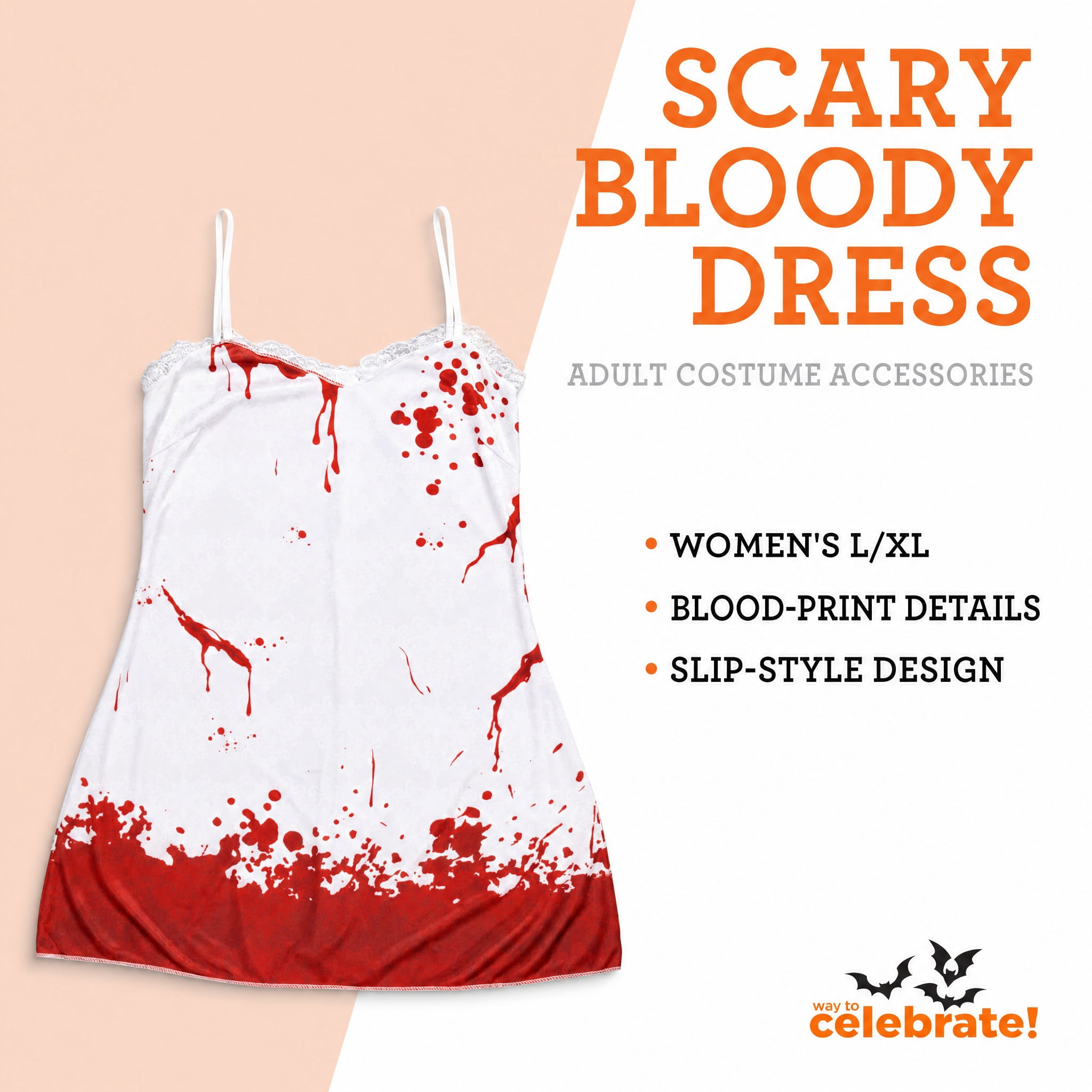 Scary Bloody Dress Costume Accessory for Adults, White and Red, L/XL, Halloween by Way To Celebrate