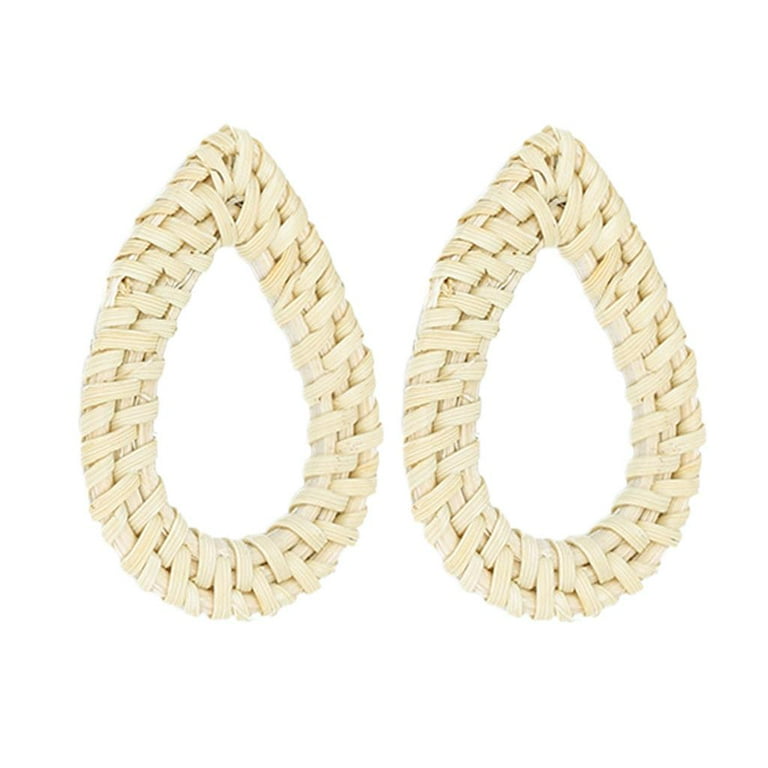 4 Pieces Rattan Earring Findings Triangle Water Drop DIY Handmade Rattan Weave Earrings Straw Weave for Women
