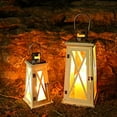 thumbnail image 3 of Set of 2 Metal Outdoor Candle Lantern, Decorative Wooden and Stainless Steel Candle Lantern with Tempered Glass (White Trapezoid), 3 of 12