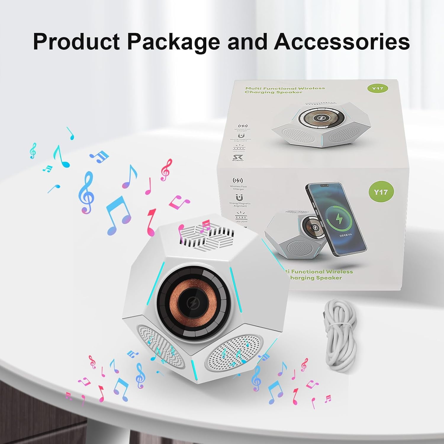 Qoosea Magnetic Wireless Charger Bluetooth Speaker Phone Stand Fast Wireless Charging Station Dock for iPhone Series,Samsung Series and Android