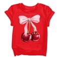 thumbnail image 3 of CPNG Girls Summer T-shirt Bow Cherry Print Loose Casual Stylish Crewneck Short Sleeve Cool Sports Top(Red,4-5 Years), 3 of 8