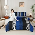thumbnail image 2 of Feelyou Blue Leopard Print King Size Comforter Sets, Fashion Stripes Abstract Bedding Comforter Set, Contemporary Style Bedding Set, Super Cozy Room Decor, 3pcs, 2 of 8