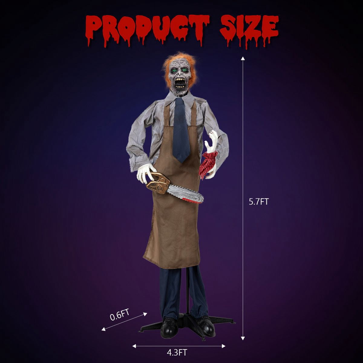 5.7FT Halloween Standing Decoration, Sensor-Activated (LED Eyes/Sounds/Swaying), Weather-Resistant Synthetic Fiber for Yard/Garden