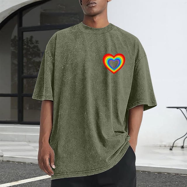 Ceisia Men Printed Casual Sports Washed Distressed Short Gift Sleeve Round Neck T-Shirt
