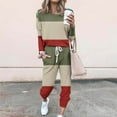 thumbnail image 2 of HAPIMO Women's Color Block Two Piece Pajamas Set Casual Long Sleeve Sweatshirt with Long Pants Loungewear Outfits Tracksuits Red XL, 2 of 5