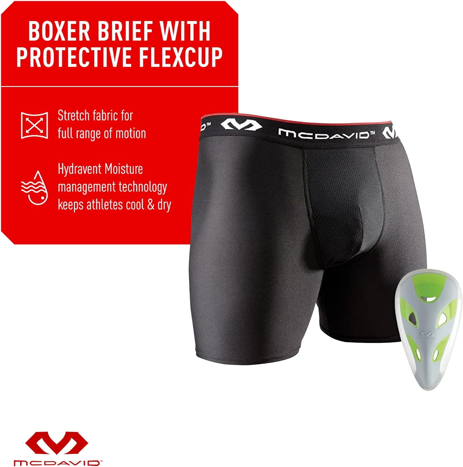 McDavid 9255 Performance Boxers with Flex Cup, Large, Black McDavid 9255 Performance Boxers with Flex Cup, Large, Black