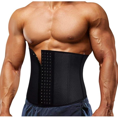 

CtriLady Men s Latex Waist Trainer Belt Body Shaper Hot Sweat Fat Burning Weight Loss Trimmer Workout Tummy Control Cincher Back Support Band(Black Large)